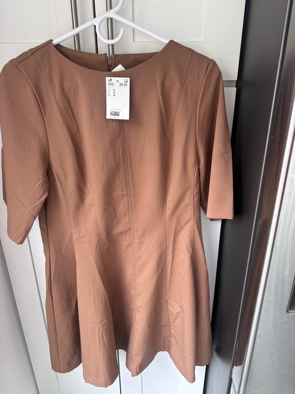 Women's Short Sleeve Fit-and-Flare Dress in Brown Medium NWT